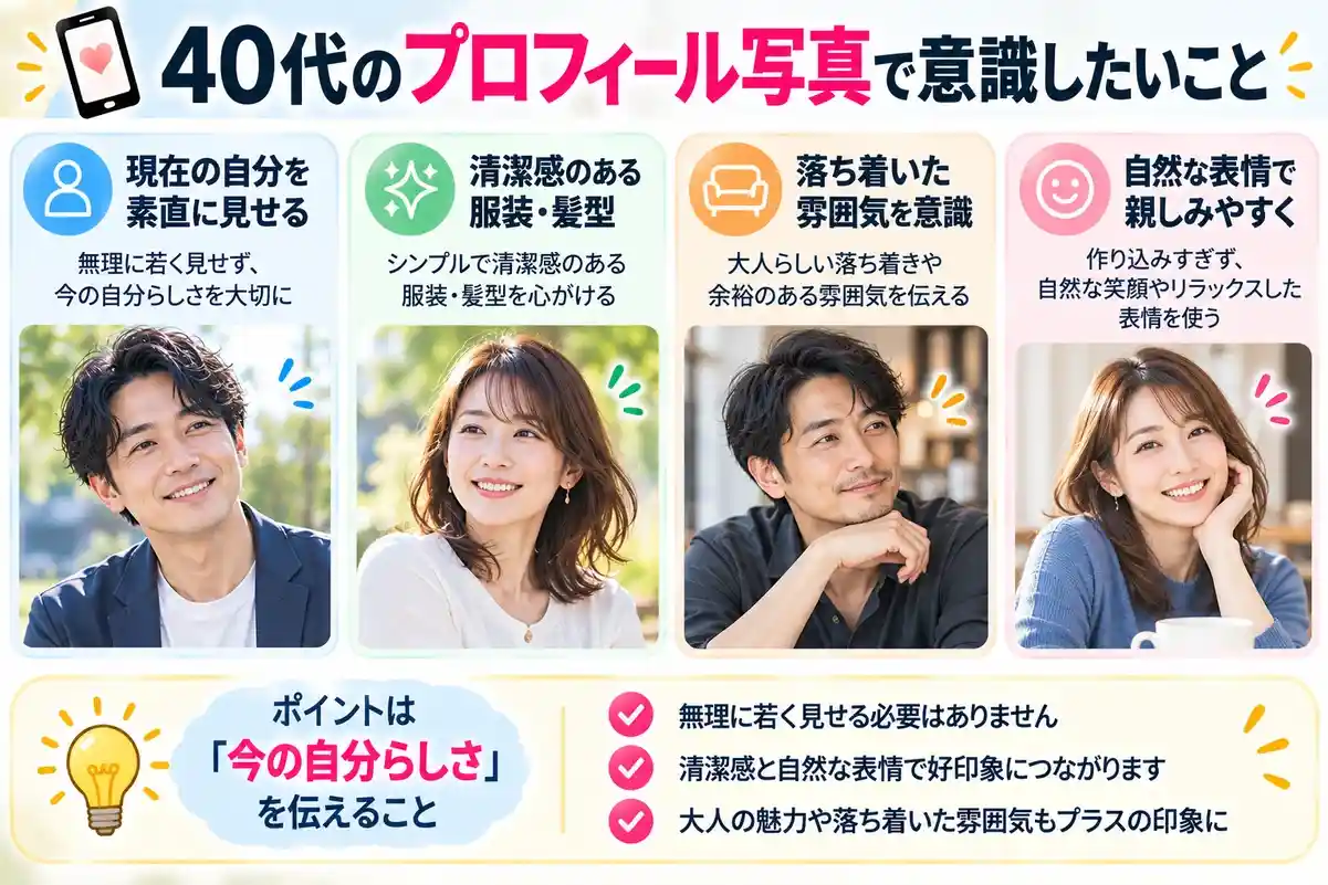 40代のマッチングアプリ写真で意識したいポイント