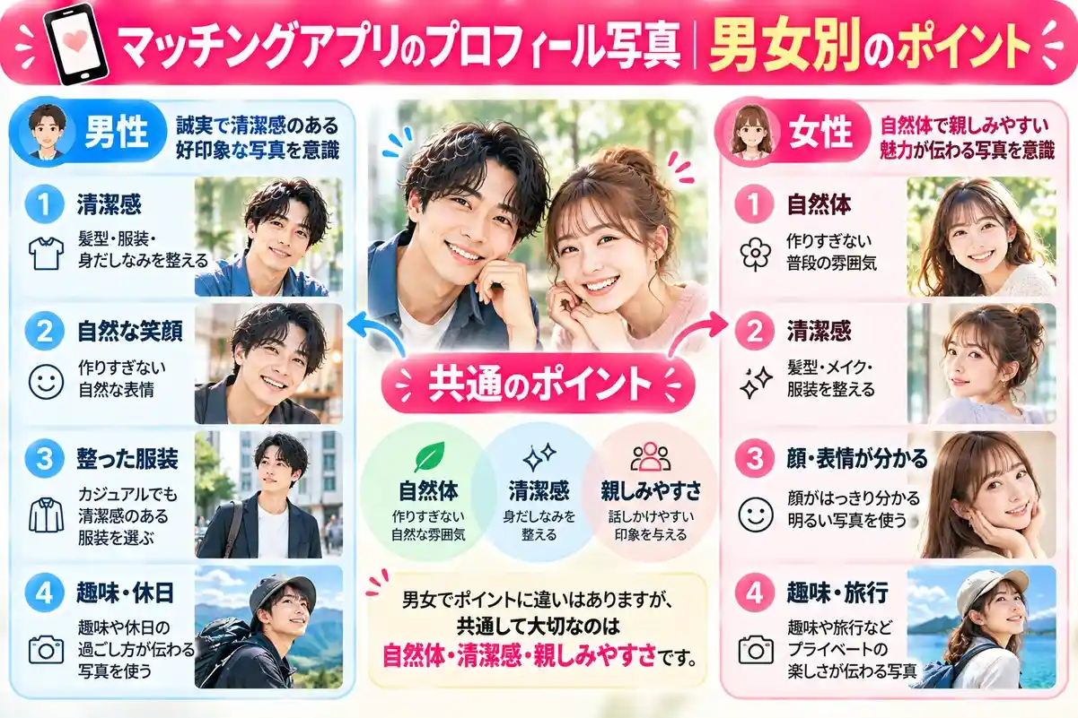マッチングアプリのプロフィール写真｜男女別のポイント